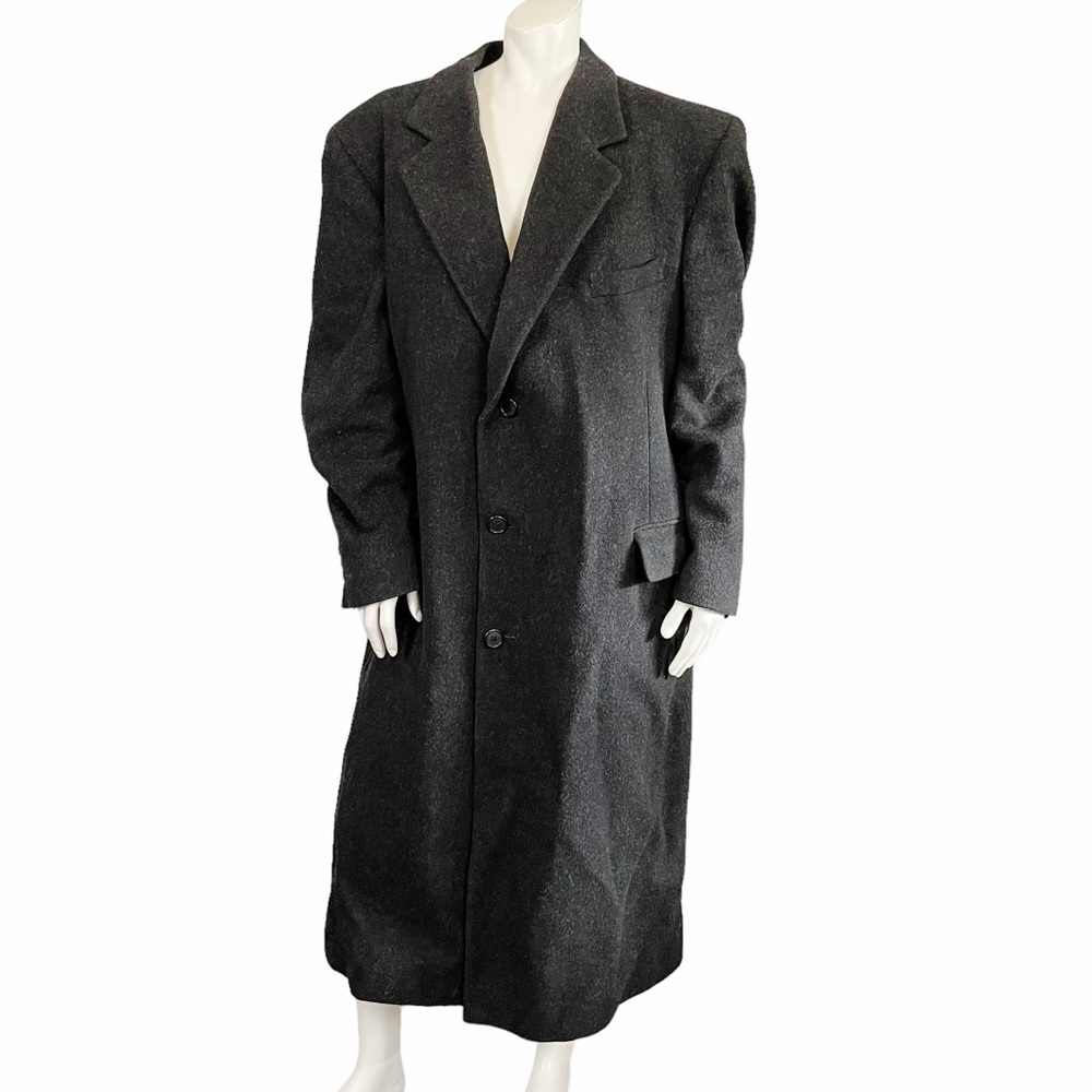 VINTAGE SAKS Charcoal Grey Wool Button Up Overcoat
